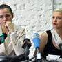 Swetlana Tichanowskaja und Maria Kolesnikowa bei einer Pressekonfernez Anfang August 