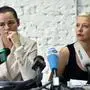 Swetlana Tichanowskaja und Maria Kolesnikowa bei einer Pressekonfernez Anfang August 