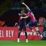 FC Barcelona, Barca Atletico de Madrid. Copa del Rey. Semi-finals. Pau Cubarsi and Lamine Yamal of FC Barcelona celebrating the 2-2 during the Copa del Rey match, Semi-finals, leg 1, between FC Barcelona and Atletico de Madrid played at Lluis Companys Stadium on February 25, 2025 in Barcelona, Spain. kpng Copyright: xPressinphotox PS_250225_COP_BAR-ATM_509