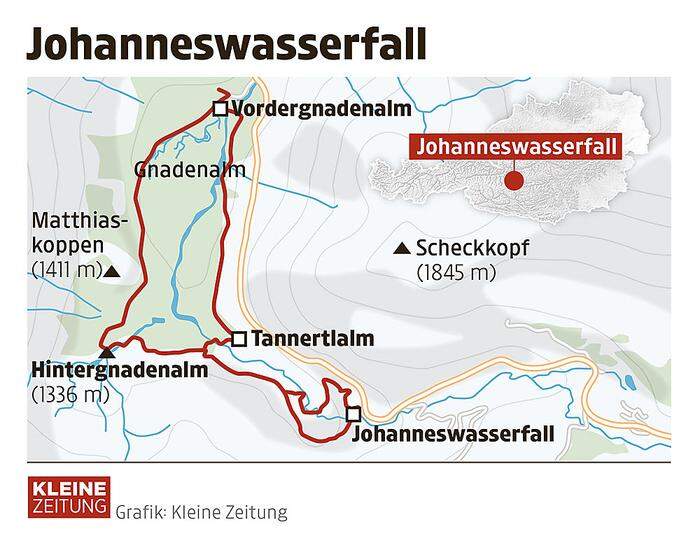 Route zum Johanneswasserfall