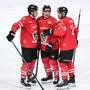 ZELL AM SEE,AUSTRIA,24.APR.25 - ICE HOCKEY - OEEHV, Oesterreichischer Eishockeyverband, international test match, Austria vs Germany. Image shows Patrick Soellinger, Brian Lebler and Lukas Haudum (AUT).
Photo: GEPA pictures/ David Geieregger