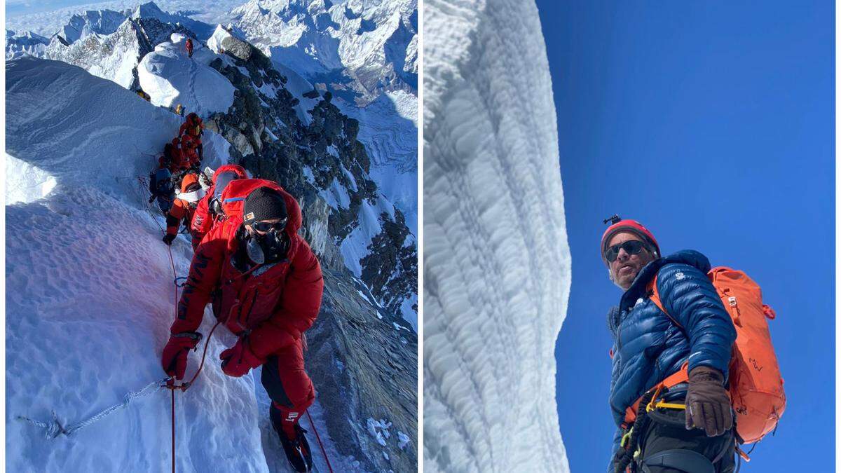 Spektakuläre Everest-Expedition: Michael Wolff am &quot;Summit Ridge&quot; (links) und beim Khumbu-Eisfall