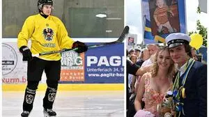 Kapitän Johannes Neumann im ÖEHV-Dress und mit seiner Patricia bei seiner Maturafeier