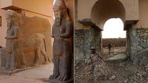 Vom kulturellen Erbe ist nur mehr Schutt geblieben: Nimrud vor und nach der Zerstörung durch IS-Kämpfer