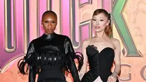 Cynthia Erivo, left, and Ariana Grande attend the premiere of "Wicked: For Good" at Lincoln Center on Monday, Nov. 17, 2025, in New York. (Photo by Evan Agostini/Invision/AP)
