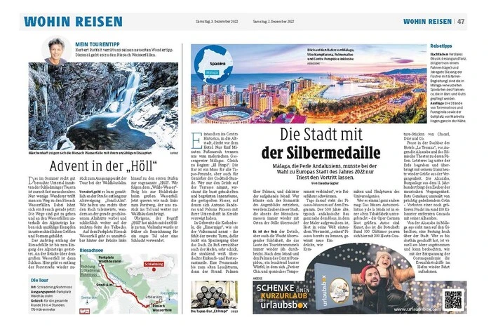 Rubrikenplatzierung "Reise" mit Sonderformat "Halbkugel"