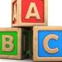 3d illustration of abc toy cubes over white background