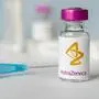 logo of the astrazeneca company on a glass bottle with liquid for injections. february 27, 2021, Barnaul, Russia.