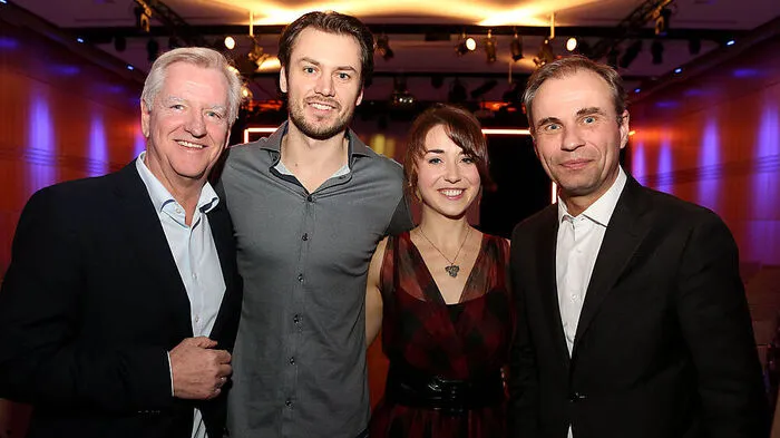 Filmproduzent Klaus Graf, die beiden Hauptdarsteller Michael Glantschnig und Christina Cervenka sowie Peter Gauper (Vorstand der Raiffeisen-Landesbank)