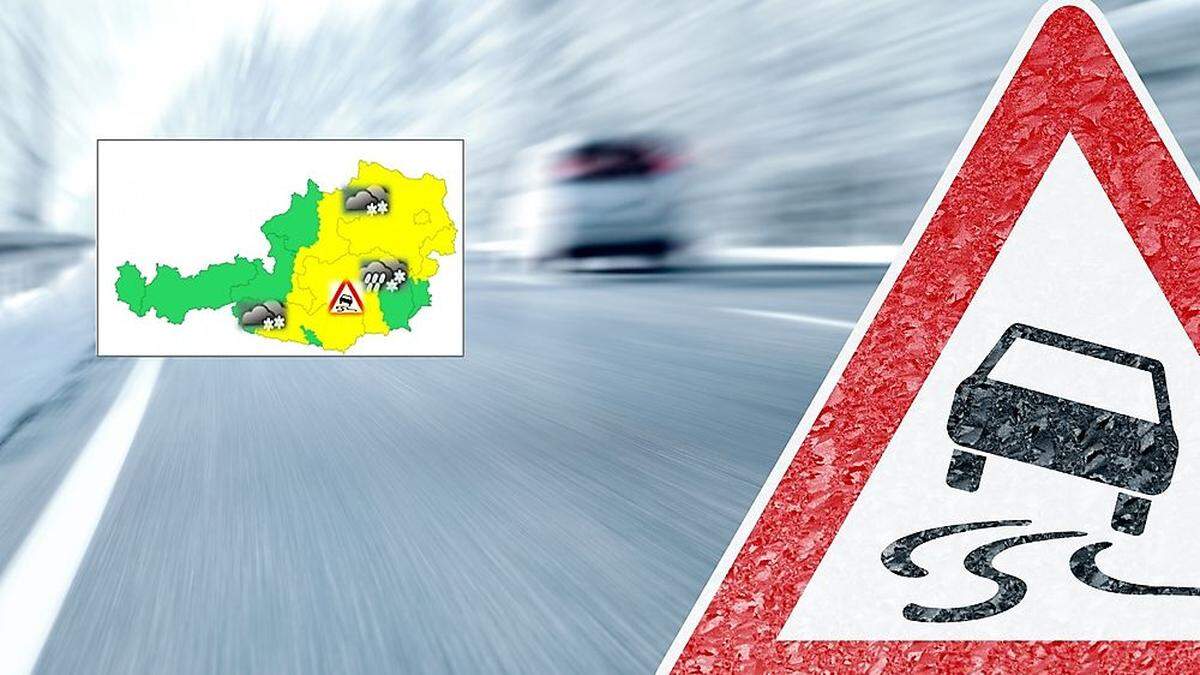 Die Zamg hat für viele Gebiete im Süden und Osten Österreichs für Freitag eine Wetterwarnung (Schnee/Glatteis) ausgegeben
