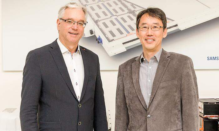 Die Geschäftsführer von Samsung SDI Battery Systems in Premstätten: Robert Schaffernak und Oh Sejoong