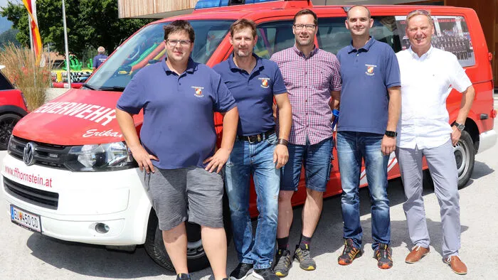 Die Gründungsväter der Jugendfeuerwehr Gnesau (von links): Wolfgang Thamer, Jugendbeauftragter und stellvertretender Kommandant Michael Burger, Markus Marktl, Bernd Schintler und Gründungskommandant Hans Aigner.