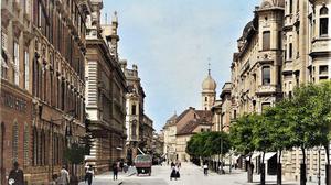 So hat die Neutorgasse 1910 ausgeschaut. Das Bild wurde nachkoloriert