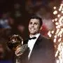 Manchester City's Spanish midfielder Rodri receives the Ballon d'Or award during the 2024 Ballon d'Or France Football award ceremony at the Theatre du Chatelet in Paris on October 28, 2024. (Photo by FRANCK FIFE / AFP)
