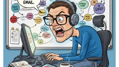 Eine Karikatur aus dem Arbeitsalltag zeigt einen Mann am Schreibtisch, der seinen Bildschirm anschreit