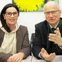 Cornelia Izzo und Hans Seitinger beim Neujahresbesuch im Brucker Regionalbüro am Mittwoch