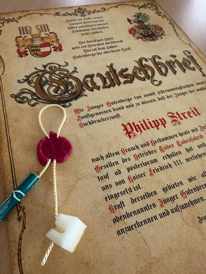 Der Gautschbrief von Philipp Streit