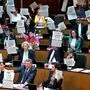 Die SPÖ-Abgeordneten protestierten im Parlament