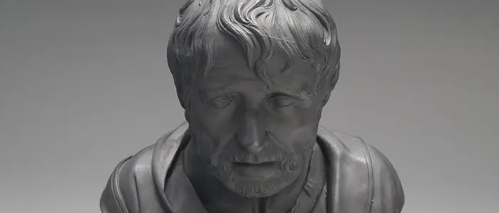 Das Bild zeigt eine Büste von Seneca
