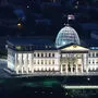Das georgische Parlamentsgebaeude bei Nacht.