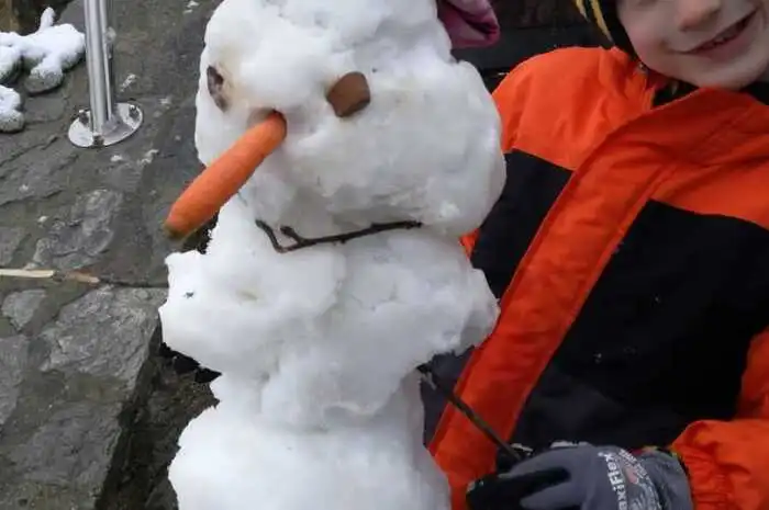 In Gießelsdorf (St. Anna am Aigen) reichte der Schnee sogar für einen Schneemann: Jakob und Leo haben ihn gebaut