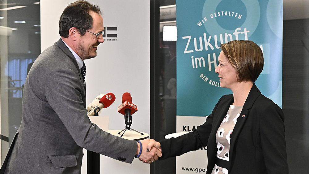 Obmann Rainer Trefelik (WKÖ-Bundesparte Handel) und Anita Palkovich (GPA, Wirtschaftsbereichssekretärin Handel) zum Start der KV-Verhandlungen im Handel 