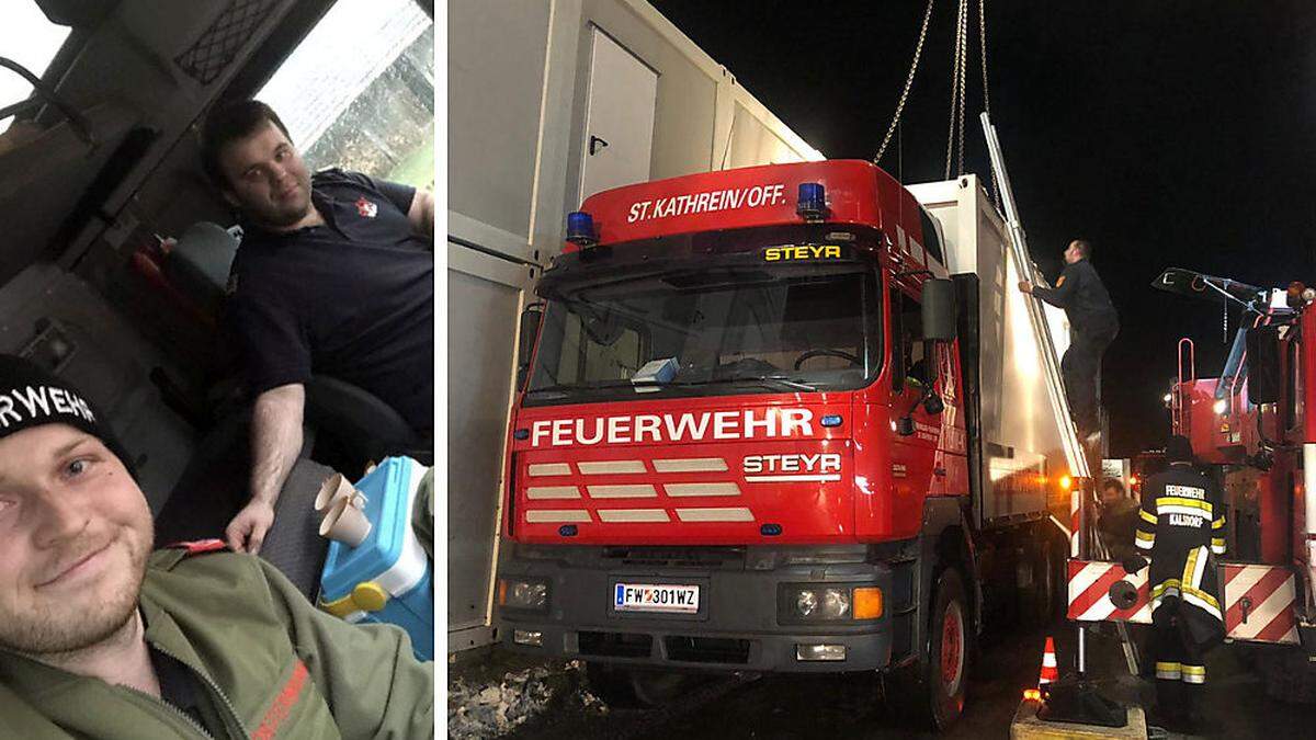 Matthias Ostermann und Andreas Pretterhofer transportieren zwei Wohncontainer nach Kroatien.