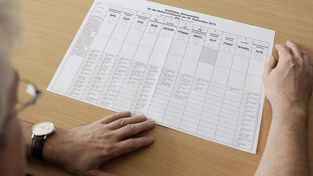 Amtlicher Stimmzettel 2013 in Wien: Heuer gibt es so viele Parteien wie noch nie - eine Herausforderung für die Gestalter des Stimmzettels
