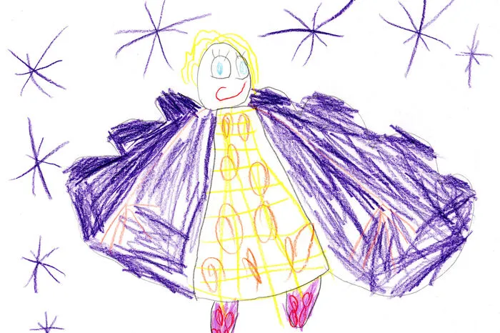 Jasmin Wutte (5) aus Niederdorf hat uns das Christkind mit goldenen Haaren und blauen Augen gezeichnet.