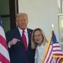 April 17, 2025, Washington, District of Columbia, USA: President DONALD TRUMP welcomes Italian Prime Minister Giorgia Meloni to the White House for bilateral talks on tariffs and European relations. Washington USA - ZUMAl312 20250417_znp_l312_013 Copyright: xAndrewxLeydenx