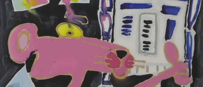 „Panther and R2-D2“, 2019, Acryl, Sprühlack auf LW