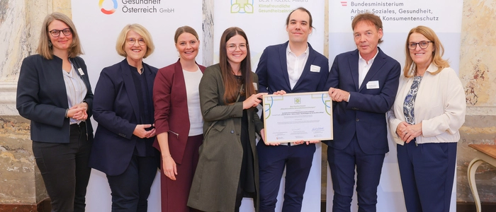 Antonija Wieser und Ruperta Lichtenecker beide Gesundheit Österreich GmbH, Magdalena Wallner, Jessica Rojacher, Daniel Bernsteiner, Robert Weichselbraun, Staatssektretärin Ulrike Königsberger Ludwig