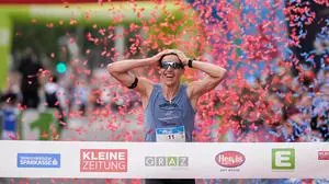 GRAZ,AUSTRIA,13.OCT.24 - RUNNING - Graz Marathon. Image shows the rejoicing of Lukas Hollaus (AUT).
Photo: GEPA pictures/ Johannes Friedl