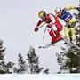 IDRE FJAELL,SWEDEN,23.MAR.24 - FREESTYLE SKIING - FIS World Cup, Ski Cross, men. Image shows Robert Winkler (AUT) and Cornel Renn (GER). 
Photo: GEPA pictures/ Patrick Steiner