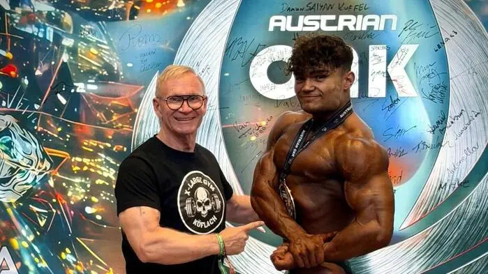 Bodybuilder Denis Unger (rechts) mit seinem Mentor Walter Stückler