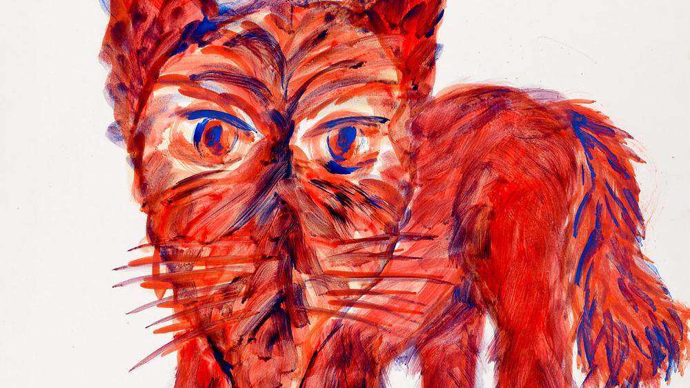 Alfred Klinkan, “Rotes Tier”, 1978, Tempera auf Papier, 88 × 62 cm, Neue Galerie Graz, UMJ