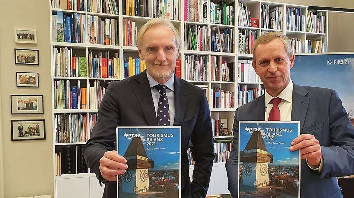 Tourismusstadtrat Günter Riegler (ÖVP) und GrazTourismus-Chef Dieter Hardt-Stremayr