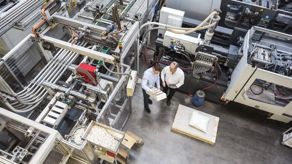 Top view of two men in factory shop floor talking about product model released Symbolfoto property released PUBLICATIONxINxGERxSUIxAUTxHUNxONLY DIGF01893

Top View of Two Men in Factory Shop Floor Talking About Product Model released Symbolic image Property released PUBLICATIONxINxGERxSUIxAUTxHUNxONLY DIGF01893  