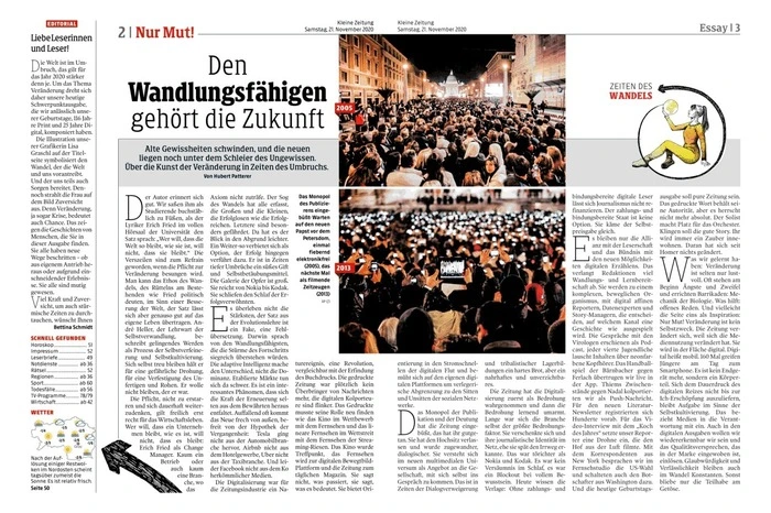 "Nur Mut!", lautete das Motto im ersten Corona-Jahr 2020, dem 116. Kleine-Zeitung-Geburtstag. Inhaltlicher Schwerpunkt: Die Veränderung als ewige Konstante.
