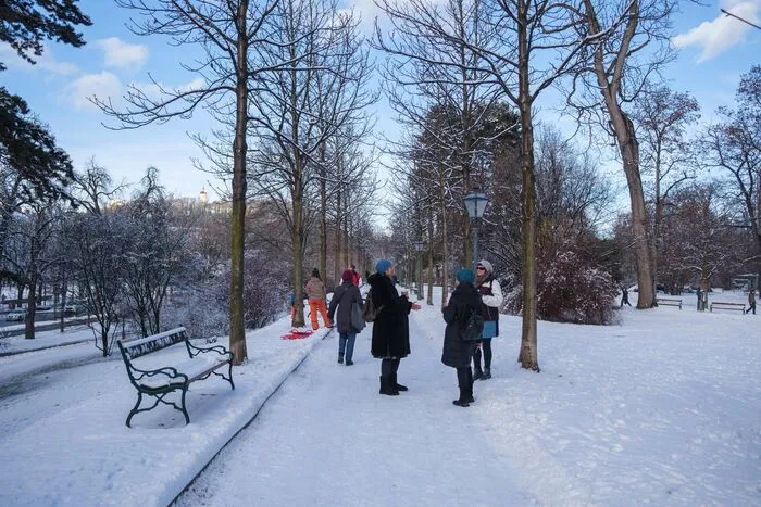 ... am Dienstagvormittag hat er die weiße Pracht im Stadtpark und im Augarten in Graz eingefangen ...