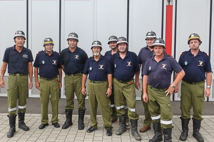Die Fehringer Oldies mit Bürgemeister Johann Winkelmaier, ABI Franz Kniely - dem Fehringer Feuerwehrkommandanten – und ABI a.D. Eduard Schreiner – langjähriger Abschnittsfeuerwehrkommandant und Kommandant der FF Fehring - schlugen sich wacker und kamen auf Platz 13
