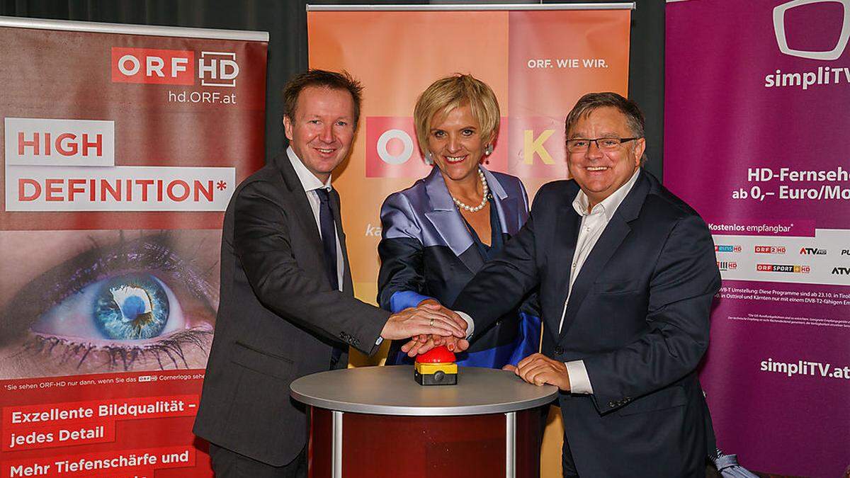 Norbert Grill, ORS Geschäftsführer, Karin Bernhard, ORF Kärnten-Landesdirektorin und Michael Weber, HD-Koordinator des ORF