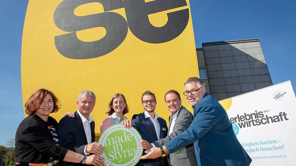 59. Erlebniswelt Wirtschaft: Margit und Harald Strobl, Barbara Eibinger-Miedl, Simon Strobl, Bernhard Ederer, Eberhard Schrempf