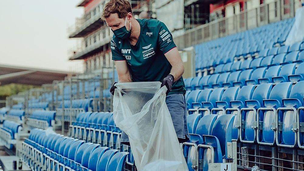Sebastian Vettel beim Aufräumen