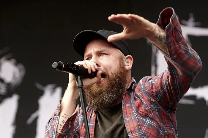 Anders Friden, Sänger der schwedischen Band "In Flames" auf der Bühne.