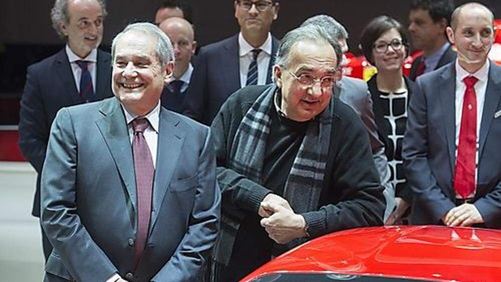 Fiat Chrysler-Boss Sergio Marchionne (rechts) und Ferrari-Chef Amedeo Felisa in Genf