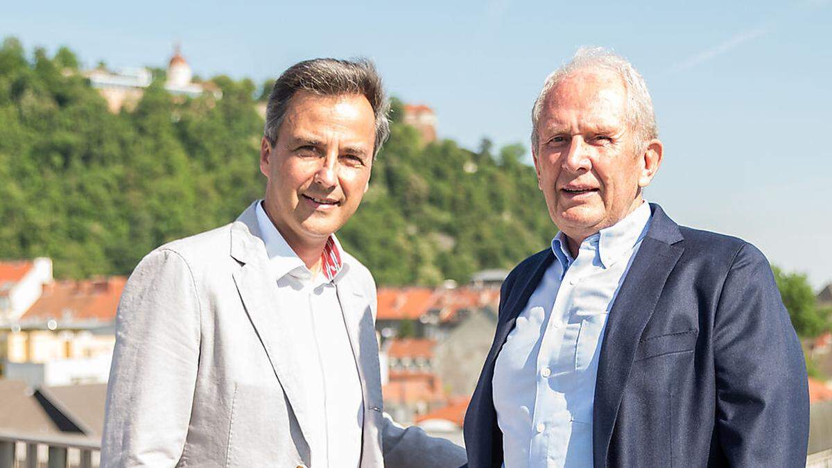 Bürgermeister Siegfried Nagl mit einem der namhaften Hoteliers der Stadt, mit Helmut Marko