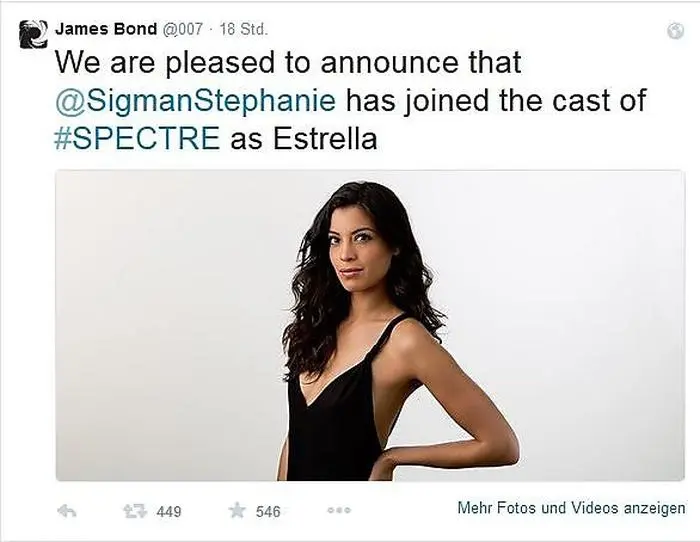 Via Twitter wurde das neue Bond-Girl bekannt gegeben