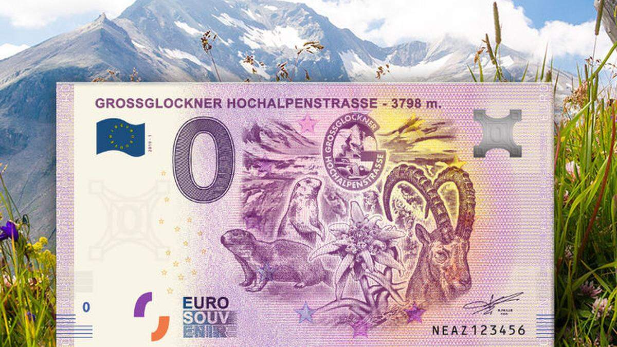 Steinbock, Murmeltier, Edelweiß. Der 0-Euro-Schein zeigt die Vielfalt der Glockner- Region