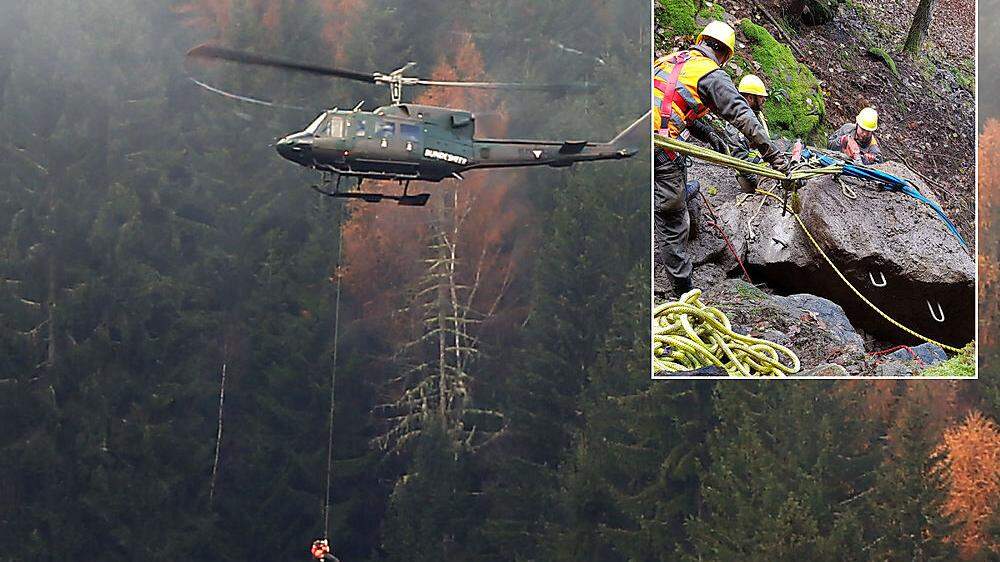 Der Hubschrauber brachte Material zur Sicherung in das steile Gelände 